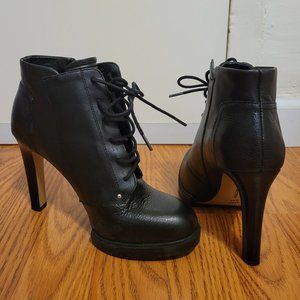 French Connection Beatrix Black Combat Heeled Boots Lace Up Sz 6